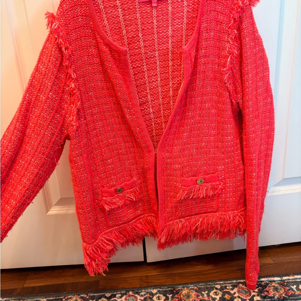 Lilly Pulitzer Women's Fringed Knit Cardigan Jacket - Pink